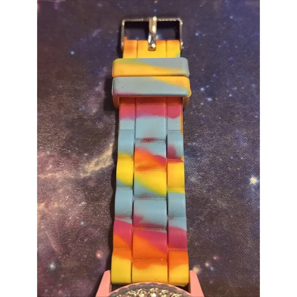 Geneva Multicolored Pink Case Women’s Quartz Watch